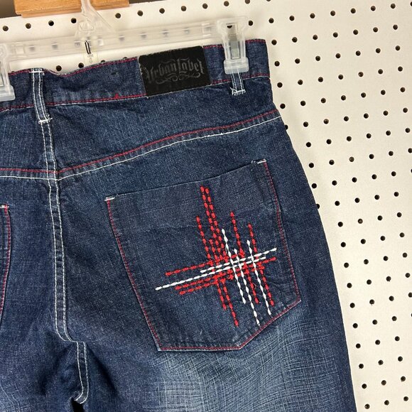 Urban Label Y2K Baggy Skater Jeans 40x32 Blue Red‎ Stitched 90s Wide Leg Gothic - Picture 3 of 9